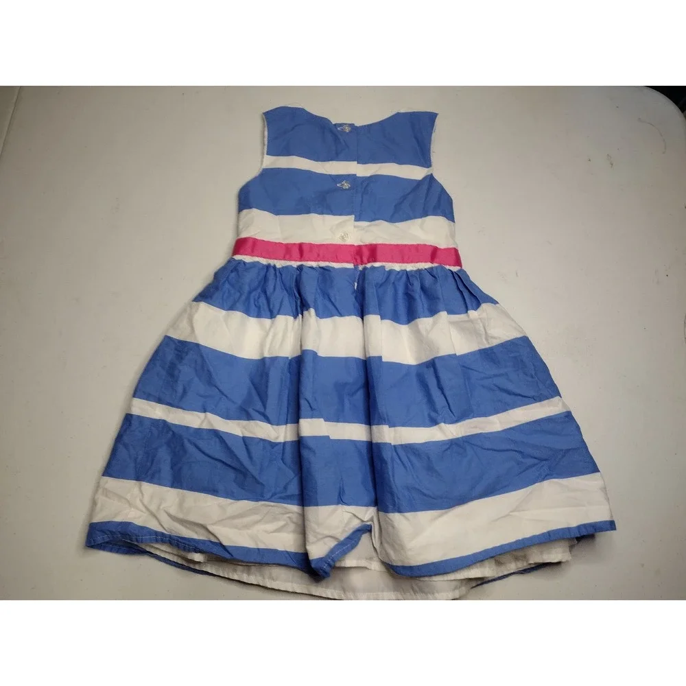 The Childrens Place Girls Blue White Striped Daisy Dress Pink Ribbon 4T - Picture 2 of 6